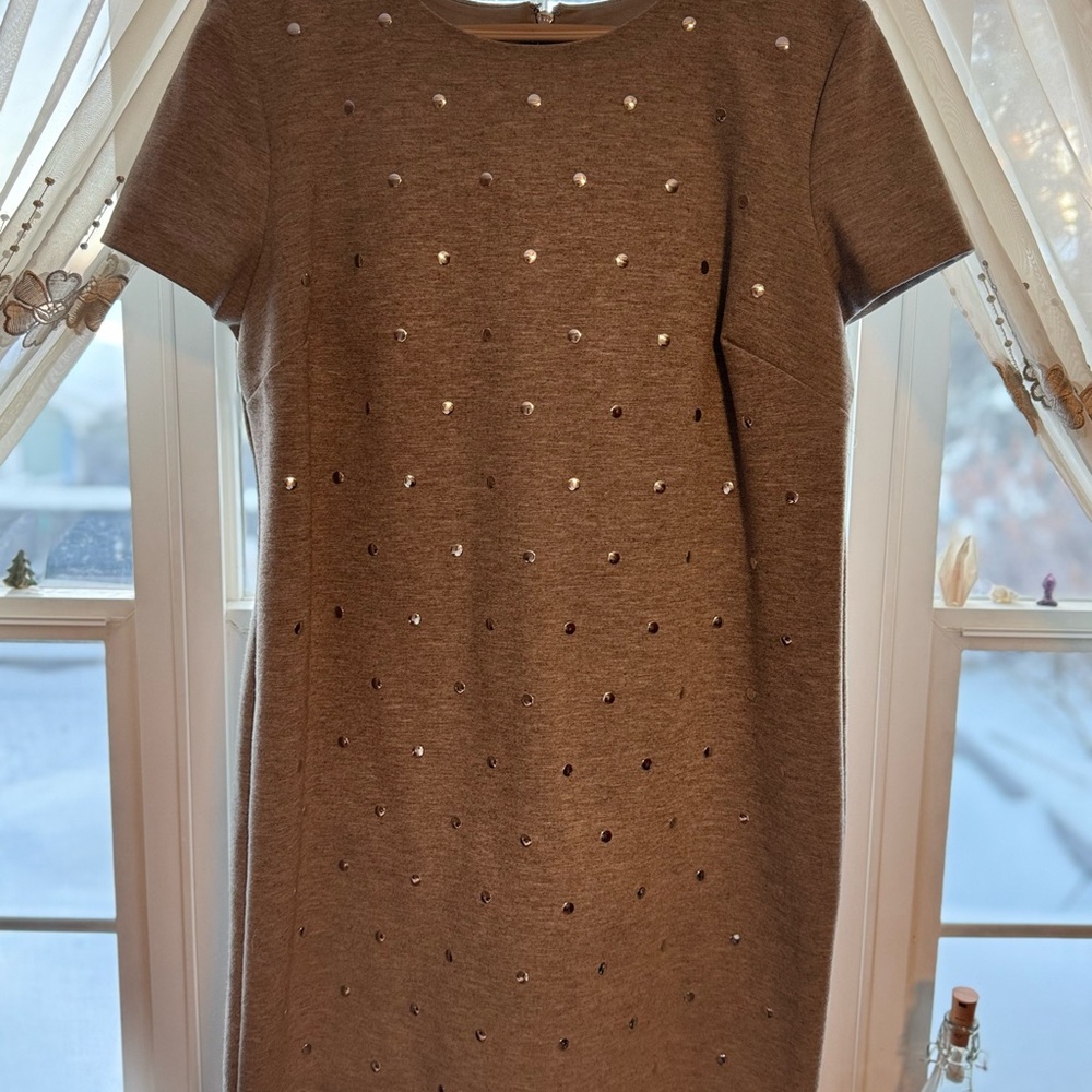 Grey Short Sleeve Dress with metallic details